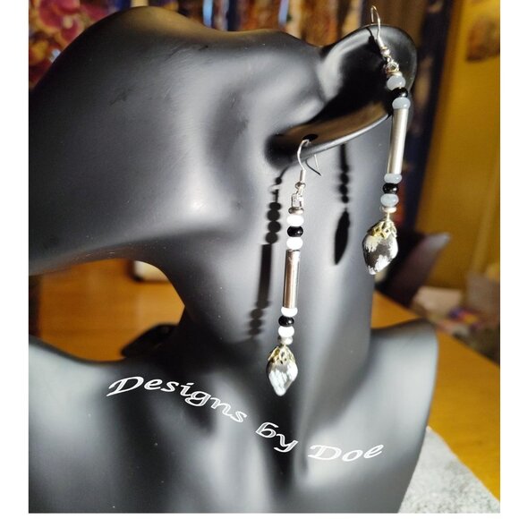 Handmade Upcycled Flowering Obsidian dangling Earrings. SHIPS FREE - Picture 1 of 5